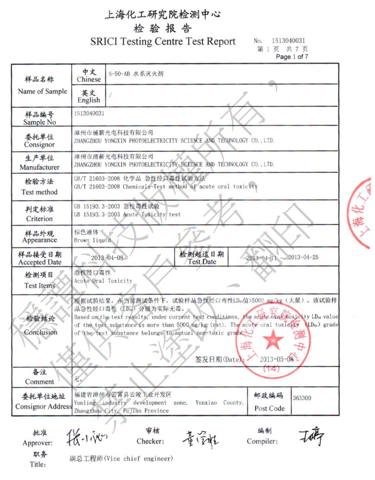 Shanghai Institute of Chemical Industry LD50 oral toxic test